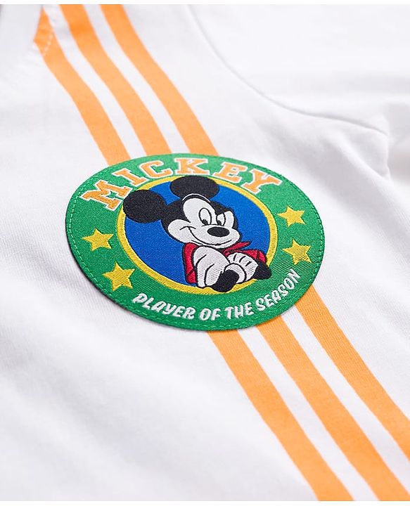 Babyhug Disney Single Jersey Knit Full Sleeves T-Shirt with Front & Back Mickey & Friends Graphic Badge Detailing - White