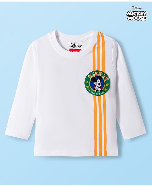 Babyhug Disney Single Jersey Knit Full Sleeves T-Shirt with Front & Back Mickey & Friends Graphic Badge Detailing - White