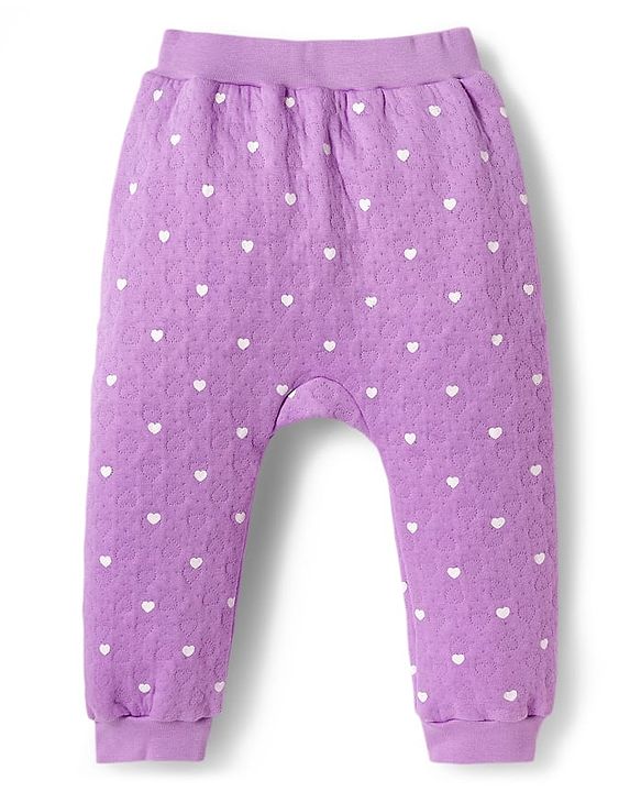 Babyhug Knit Full Sleeves Co-ords Hooded Top & Lounge Pant Set with Heart Print - Purple