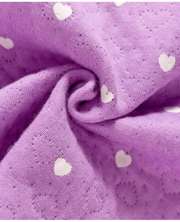 Babyhug Knit Full Sleeves Co-ords Hooded Top & Lounge Pant Set with Heart Print - Purple