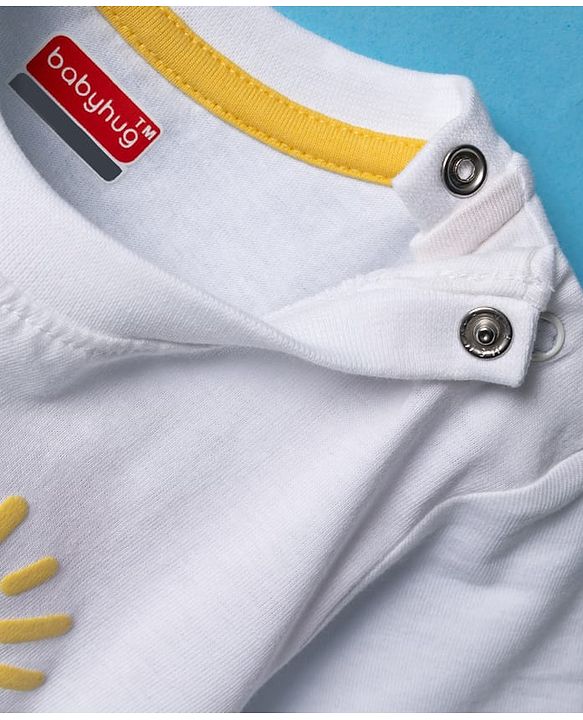 Babyhug 100% Cotton Knit Half Sleeves T-Shirt with Beach Theme Print - White