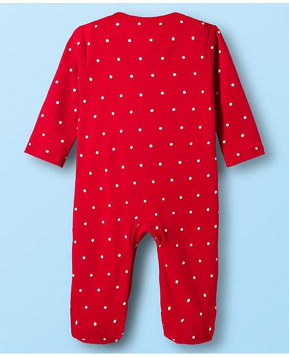 Babyhug Disney Interlock Knit Full Sleeves Footed Sleep Suits With Bambi & Friends Print Pack of 2 - Red & White