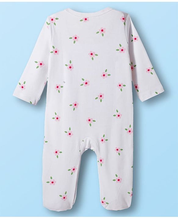 Babyhug Disney Interlock Knit Full Sleeves Footed Sleep Suits With Bambi & Friends Print Pack of 2 - Red & White
