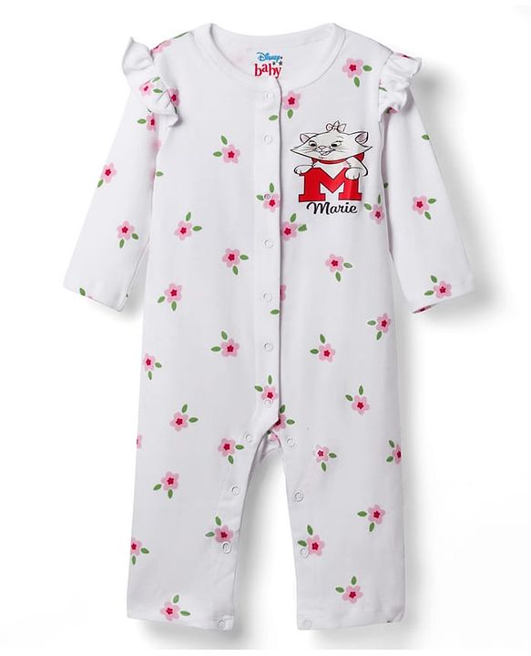 Babyhug Disney Interlock Knit Full Sleeves Front Open Rompers with Frills Detailing & Disney Characters Graphics Pack of 3 - Red White & Pink