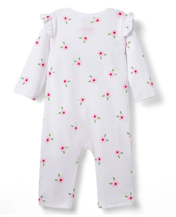 Babyhug Disney Interlock Knit Full Sleeves Front Open Rompers with Frills Detailing & Disney Characters Graphics Pack of 3 - Red White & Pink