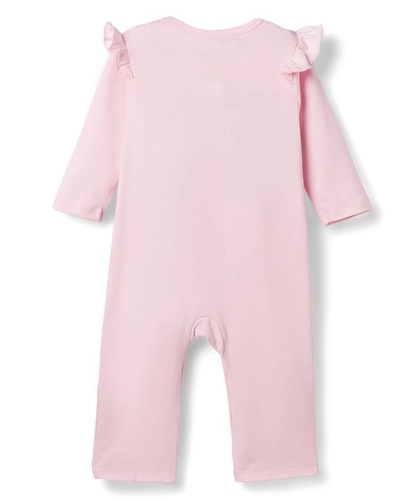Babyhug Disney Interlock Knit Full Sleeves Front Open Rompers with Frills Detailing & Disney Characters Graphics Pack of 3 - Red White & Pink