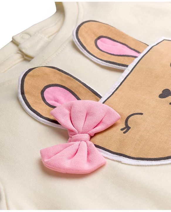 Babyhug Interlock Knit Full Sleeves Top & Lounge Pant Set with Bunny Print & Applique - Pink & Off White