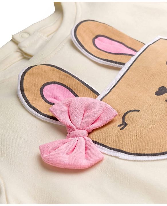 Babyhug Interlock Knit Full Sleeves Top & Lounge Pant Set with Bunny Print & Applique - Pink & Off White