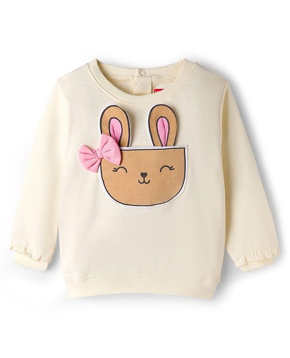 Babyhug Interlock Knit Full Sleeves Top & Lounge Pant Set with Bunny Print & Applique - Pink & Off White