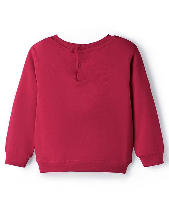 Babyhug Interlock Knit Full Sleeves Top & Lounge Pant Set with Deer Print & Bow Applique - Maroon