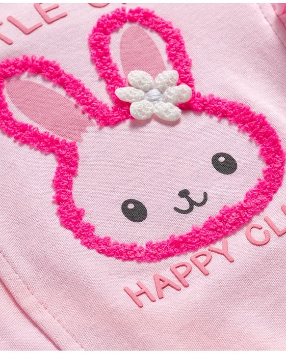 Babyhug Interlock Knit Full Sleeves Top & Lounge Pant Set with Bunny Print - Pink