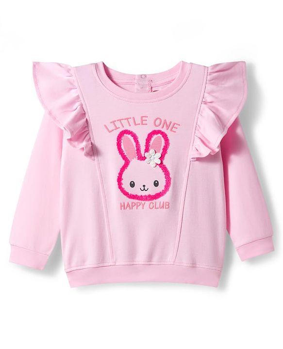 Babyhug Interlock Knit Full Sleeves Top & Lounge Pant Set with Bunny Print - Pink