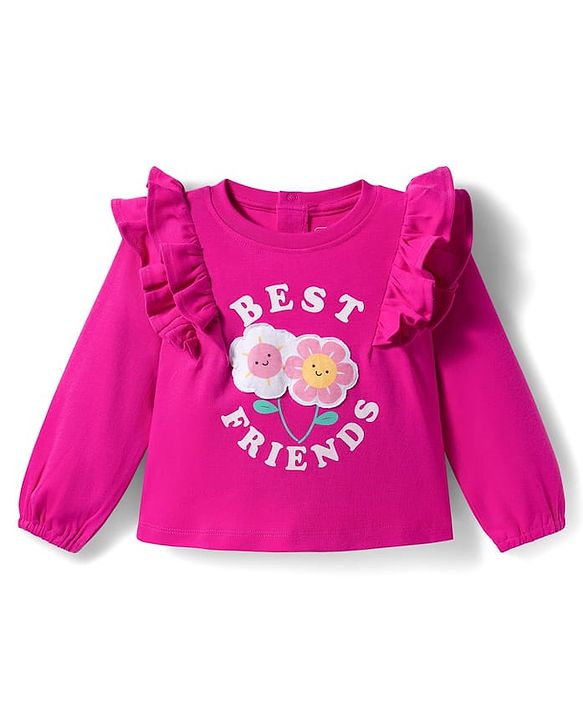 Babyhug Interlock Knit Full Sleeves Text Printed Top & Legging Set - Purple