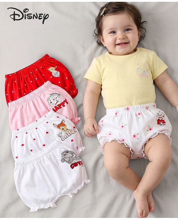 Babyhug Disney Cotton Lycra Knit Bloomers With Marie Graphics Pack Of 5 - Multicolour
