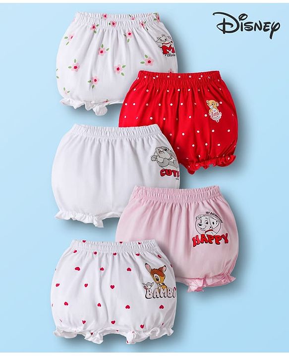 Babyhug Disney Cotton Lycra Knit Bloomers With Marie Graphics Pack Of 5 - Multicolour