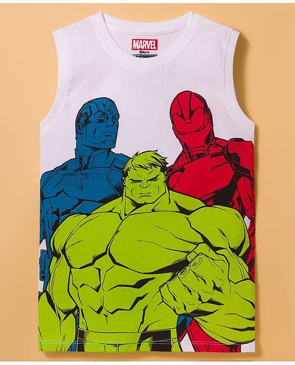 Pine Kids Marvel Single Jersey Knit Sleeveless Vest with Avengers Graphic Pack of 3- Red Blue & White