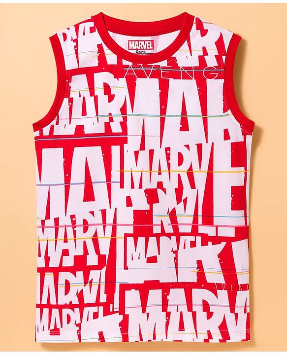 Pine Kids Marvel Single Jersey Knit Sleeveless Vest with Avengers Graphic Pack of 3- Red Blue & White