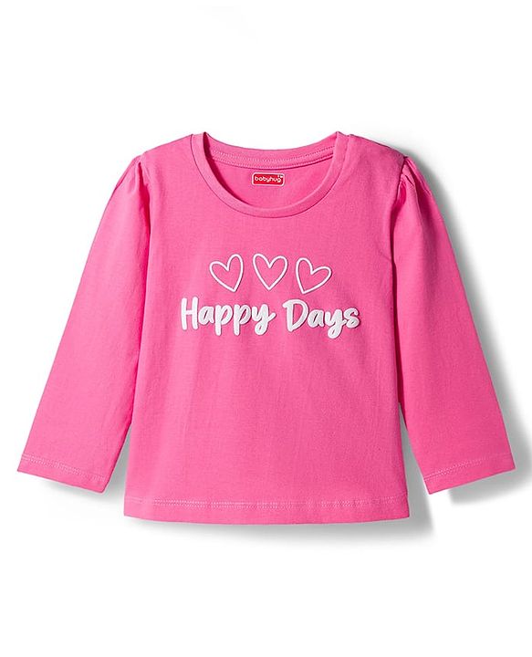 Babyhug Cotton Knit Full Sleeves Night Suit With Heart Print - Pink