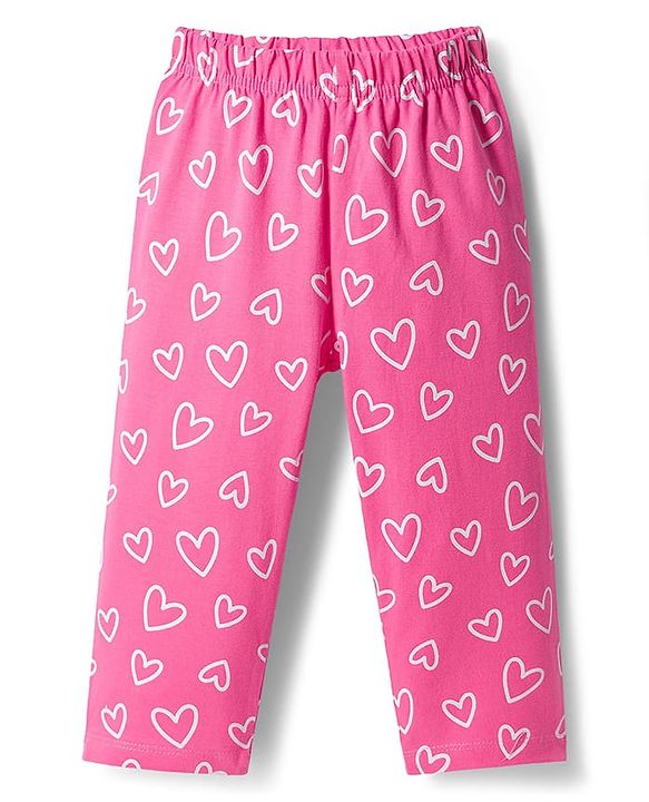 Babyhug Cotton Knit Full Sleeves Night Suit With Heart Print - Pink