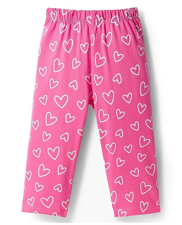 Babyhug Cotton Knit Full Sleeves Night Suit With Heart Print - Pink