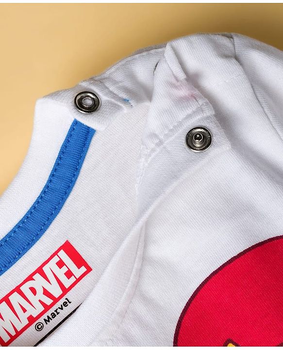 Babyhug Marvel Single Jersey Knit Full Sleeves Night Suit With Avengers Print - White & Blue