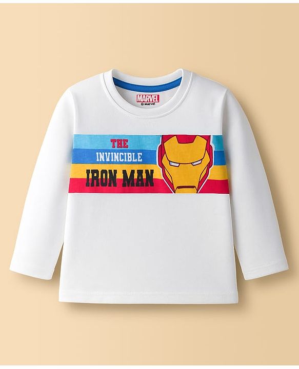 Babyhug Marvel Single Jersey Knit Full Sleeves Night Suit With Avengers Print - White & Blue