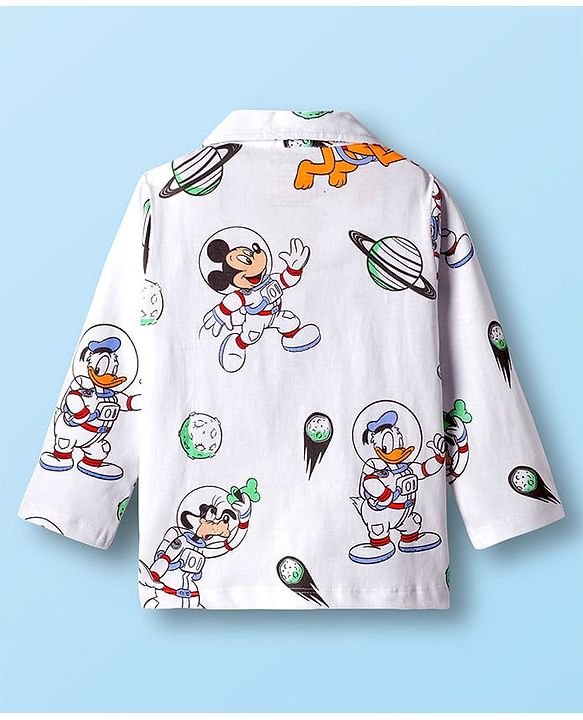Babyhug Disney Single Jersey Knit Full Sleeves Co-ord Night Suit With Mickey Mouse Print - White