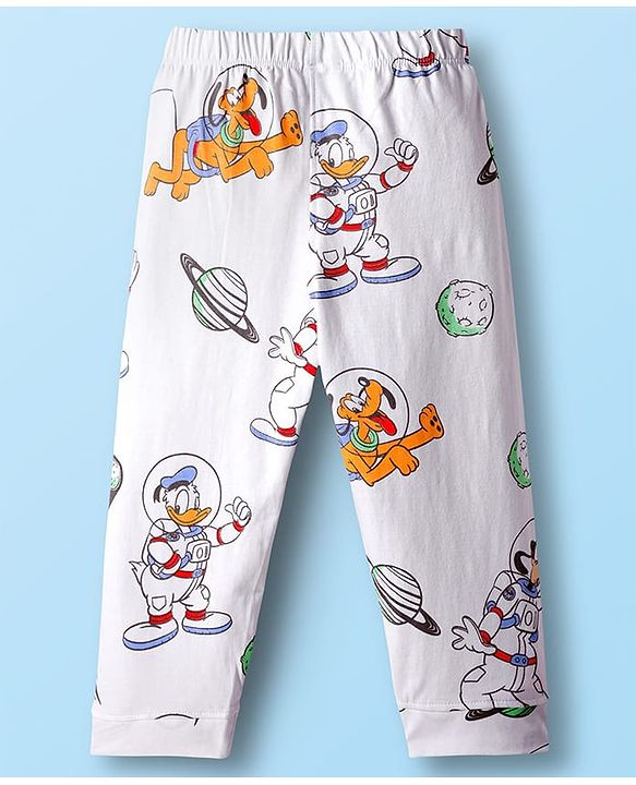 Babyhug Disney Single Jersey Knit Full Sleeves Co-ord Night Suit With Mickey Mouse Print - White