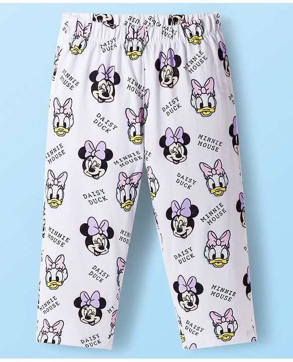Babyhug Disney Single Jersey Knit Full Sleeves Co-ords Night Suit with Minnie Mouse Print - White