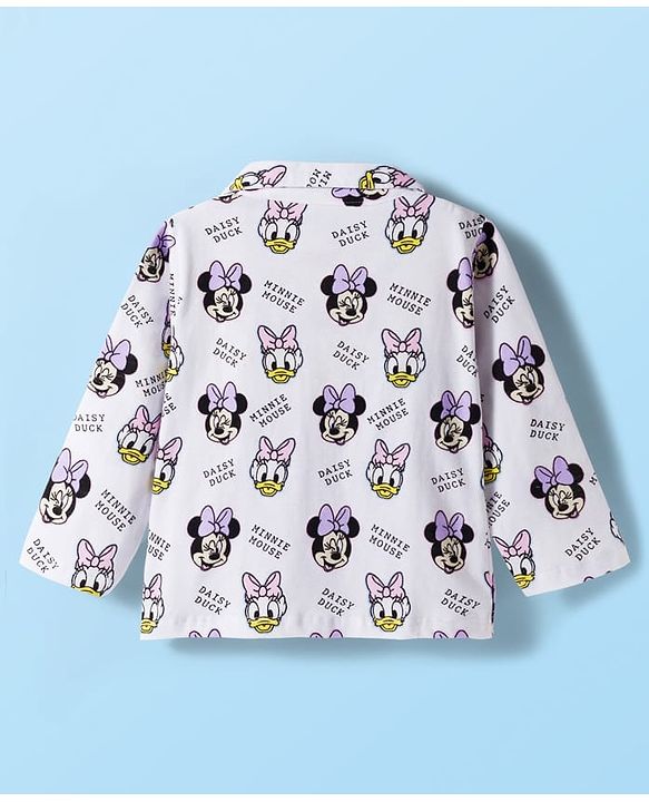 Babyhug Disney Single Jersey Knit Full Sleeves Co-ords Night Suit with Minnie Mouse Print - White