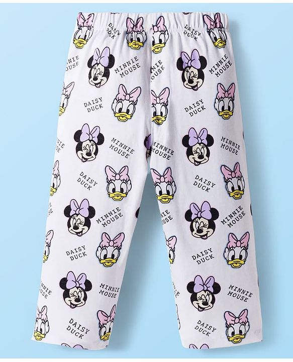 Babyhug Disney Single Jersey Knit Full Sleeves Co-ords Night Suit with Minnie Mouse Print - White