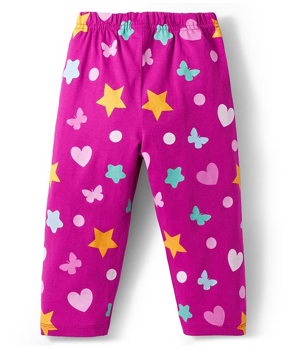 Babyhug Cotton Knit Full Sleeves Night Suit with Star Print - Purple