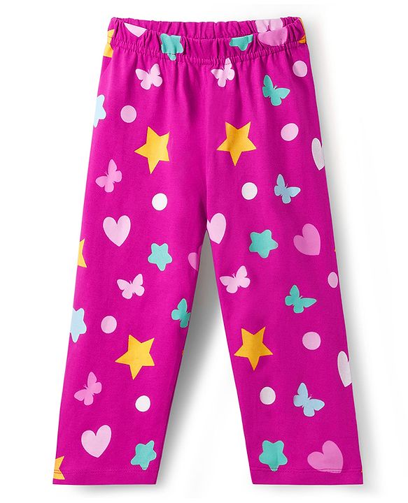 Babyhug Cotton Knit Full Sleeves Night Suit with Star Print - Purple
