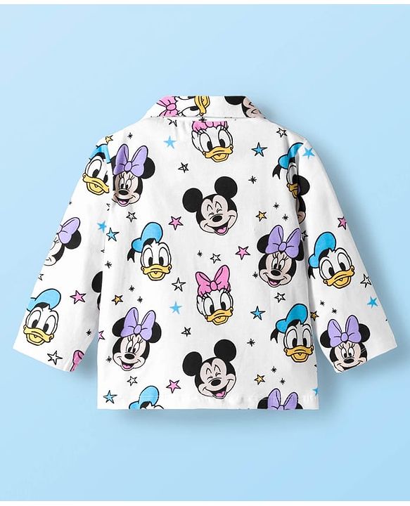 Babyhug Disney Single Jersey Knit Full Sleeves Co-ords Night Suit With Minnie Mouse Print - White