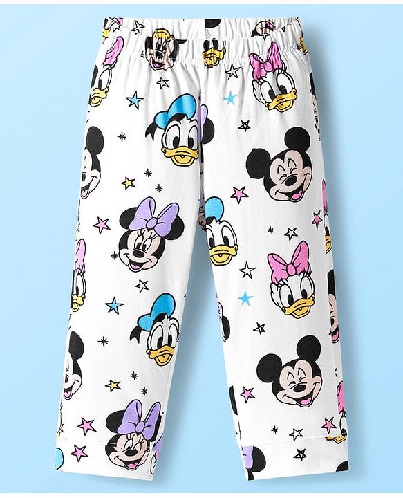 Babyhug Disney Single Jersey Knit Full Sleeves Co-ords Night Suit With Minnie Mouse Print - White