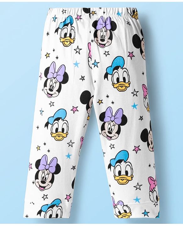 Babyhug Disney Single Jersey Knit Full Sleeves Co-ords Night Suit With Minnie Mouse Print - White
