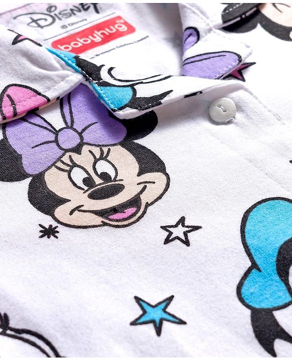 Babyhug Disney Single Jersey Knit Full Sleeves Co-ords Night Suit With Minnie Mouse Print - White