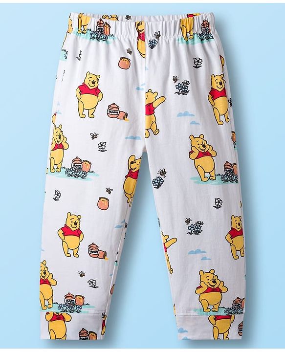 Babyhug Disney Single Jersey Knit Full Sleeves Co-ords Night Suit With Winnie The Pooh Print - White