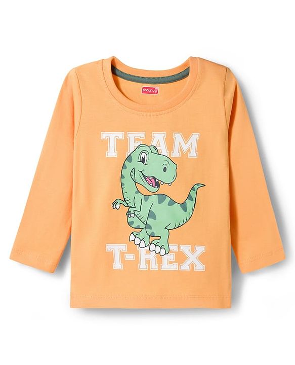 Babyhug Cotton Knit Full Sleeves Night Suit With Dino Print - Orange