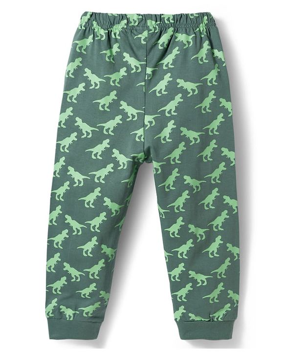 Babyhug Cotton Knit Full Sleeves Night Suit With Dino Print - Orange