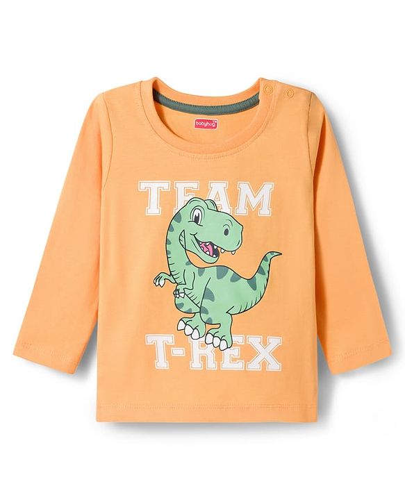 Babyhug Cotton Knit Full Sleeves Night Suit With Dino Print - Orange