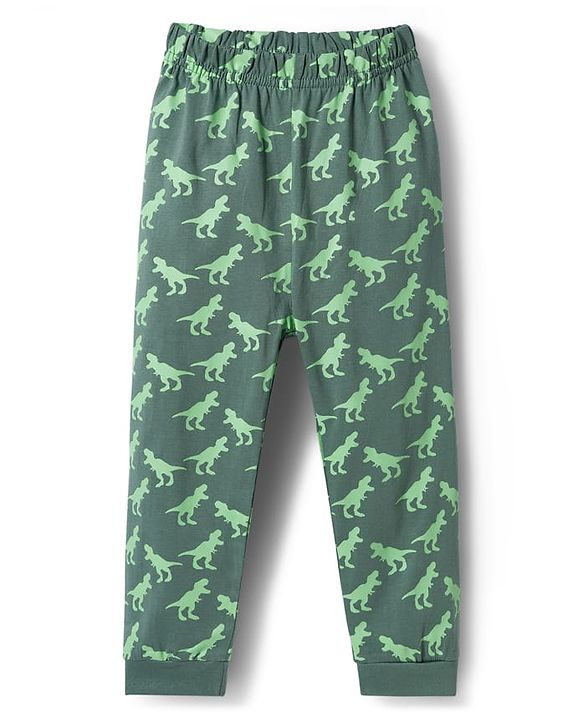 Babyhug Cotton Knit Full Sleeves Night Suit With Dino Print - Orange