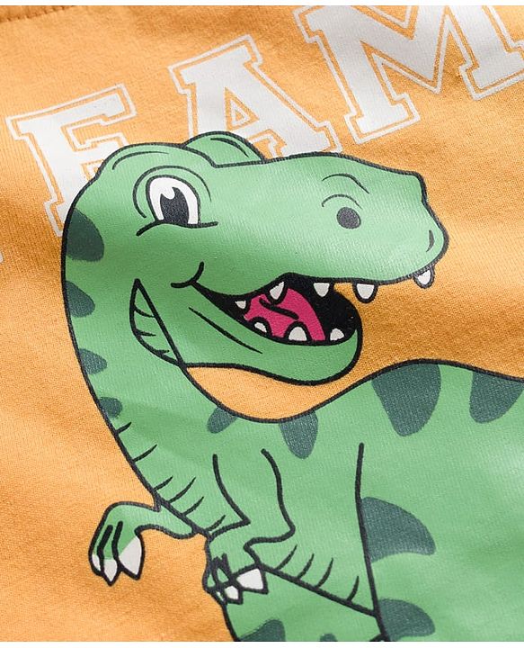 Babyhug Cotton Knit Full Sleeves Night Suit With Dino Print - Orange