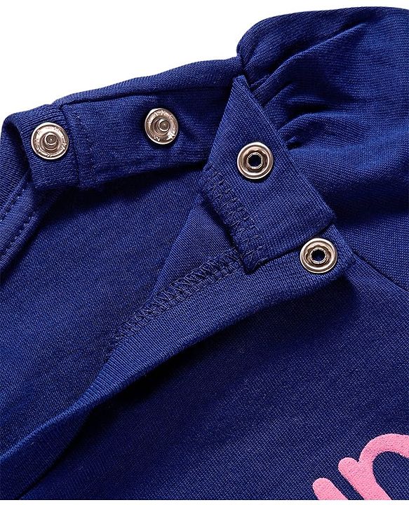 Babyhug Cotton Knit Full Sleeves Night Suit with Bow Print - Navy Blue