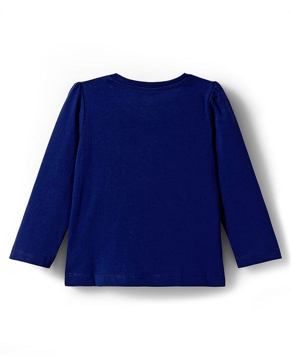Babyhug Cotton Knit Full Sleeves Night Suit with Bow Print - Navy Blue