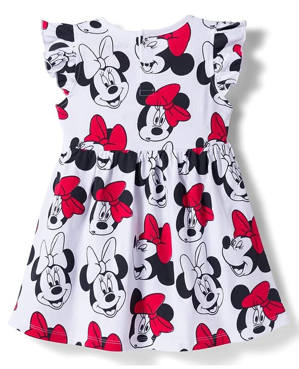 Babyhug Disney Single Jersey Knit Frill Sleeves Frocks with Minnie Mouse Graphic & Bow Applique Pack of 2 - White & Red