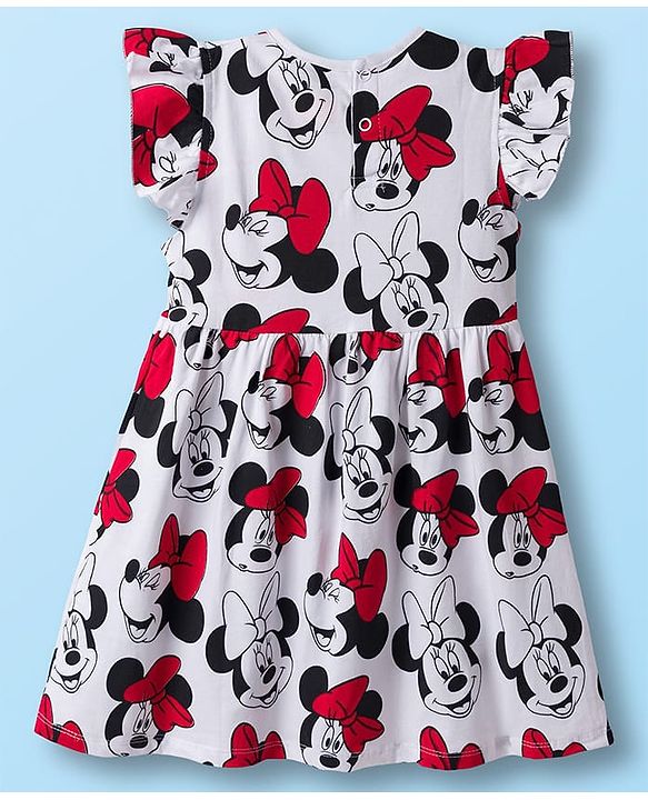 Babyhug Disney Single Jersey Knit Frill Sleeves Frocks with Minnie Mouse Graphic & Bow Applique Pack of 2 - White & Red
