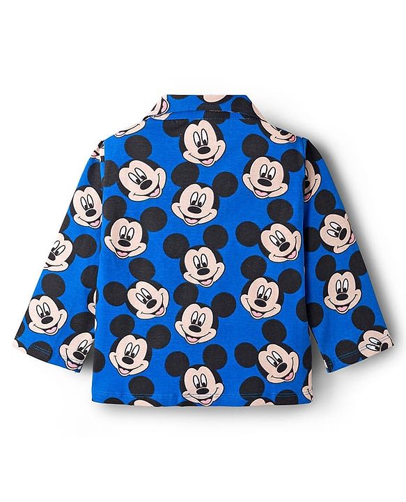 Babyhug Disney Single Jersey Knit Full Sleeves Co-ord Night Suit With Mickey Mouse Print - Blue