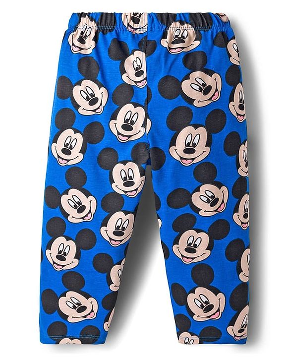 Babyhug Disney Single Jersey Knit Full Sleeves Co-ord Night Suit With Mickey Mouse Print - Blue