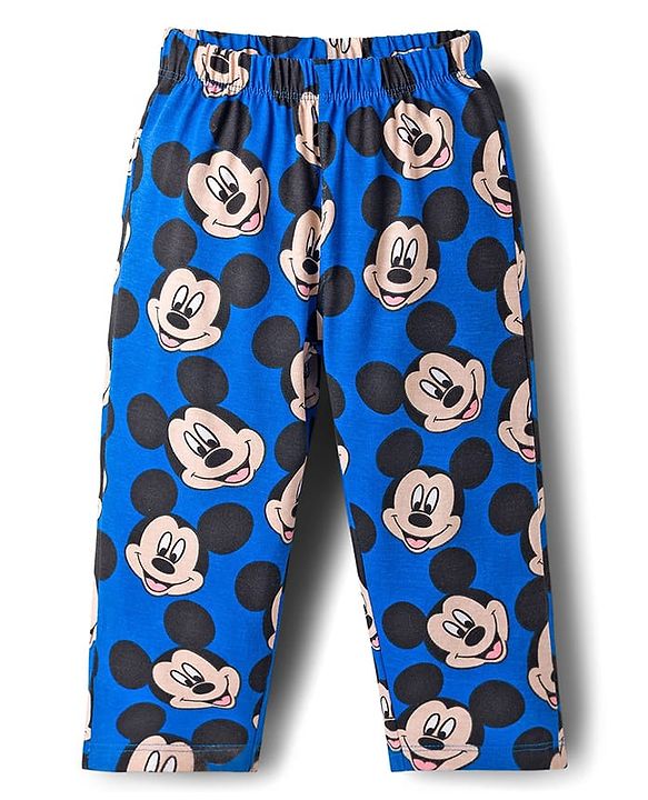 Babyhug Disney Single Jersey Knit Full Sleeves Co-ord Night Suit With Mickey Mouse Print - Blue